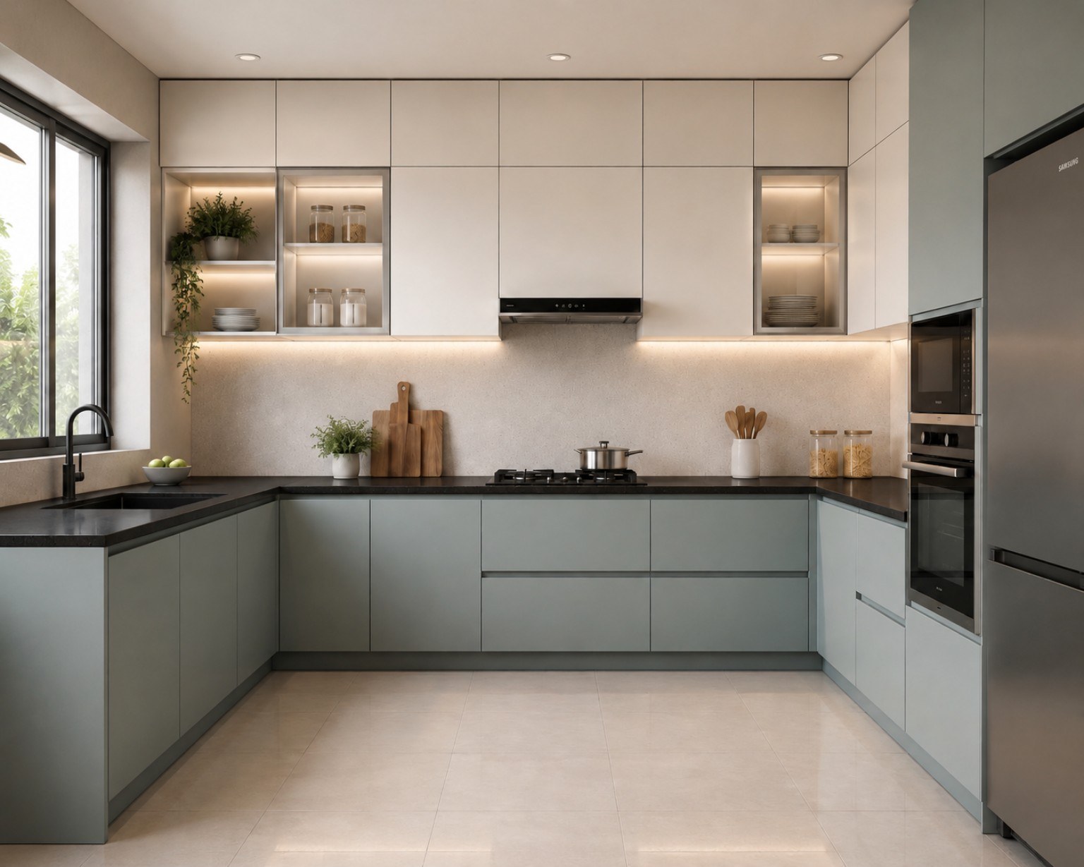 Contemporary grey and ivory kitchen
