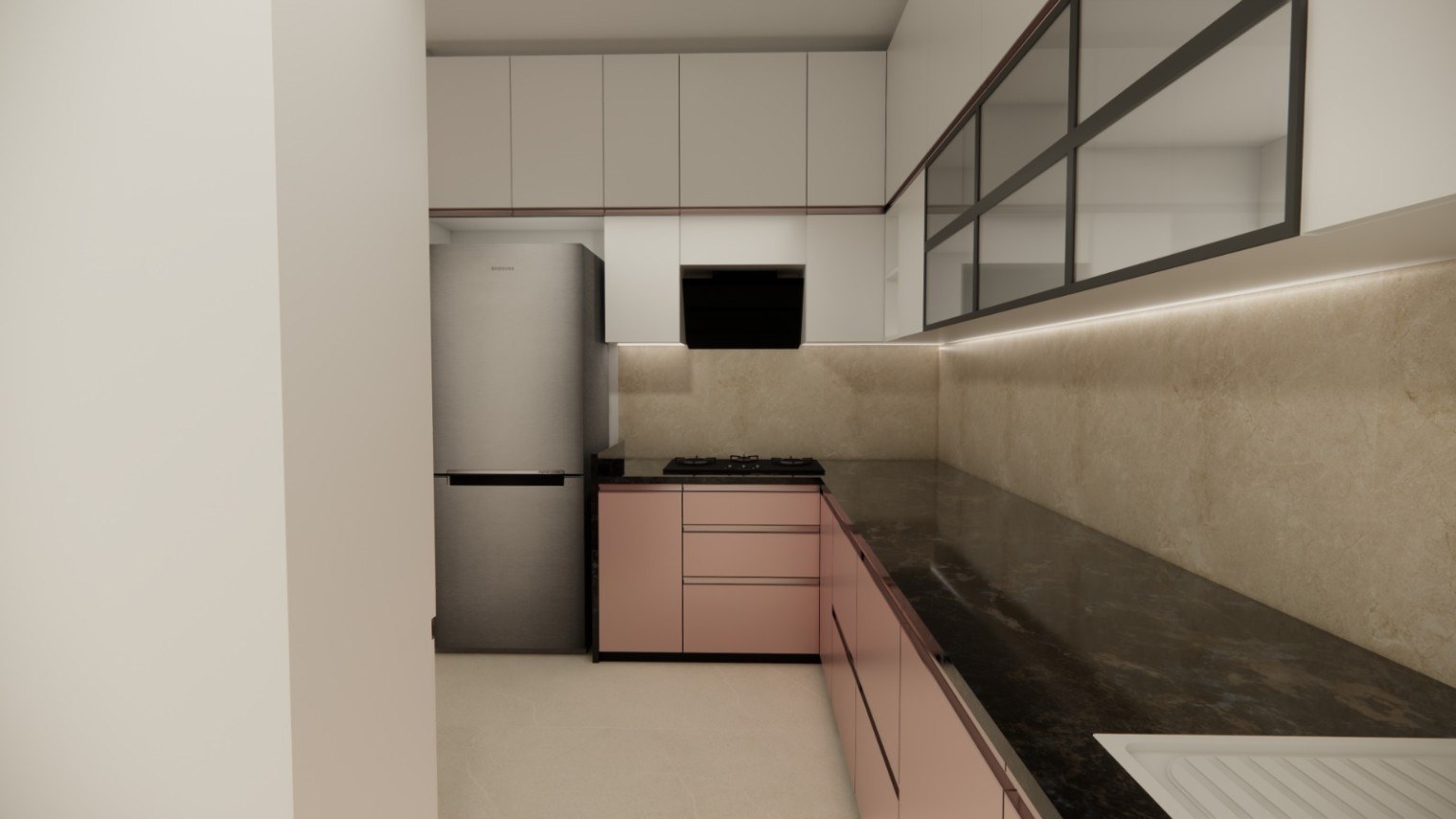 Blush and stone modular kitchen