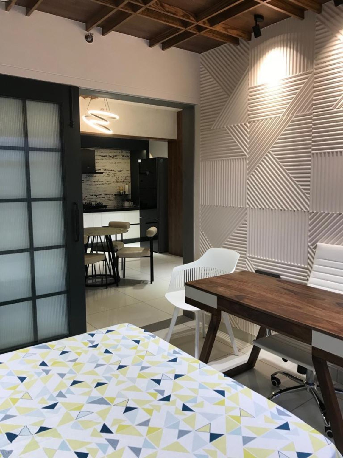 Dining and feature wall